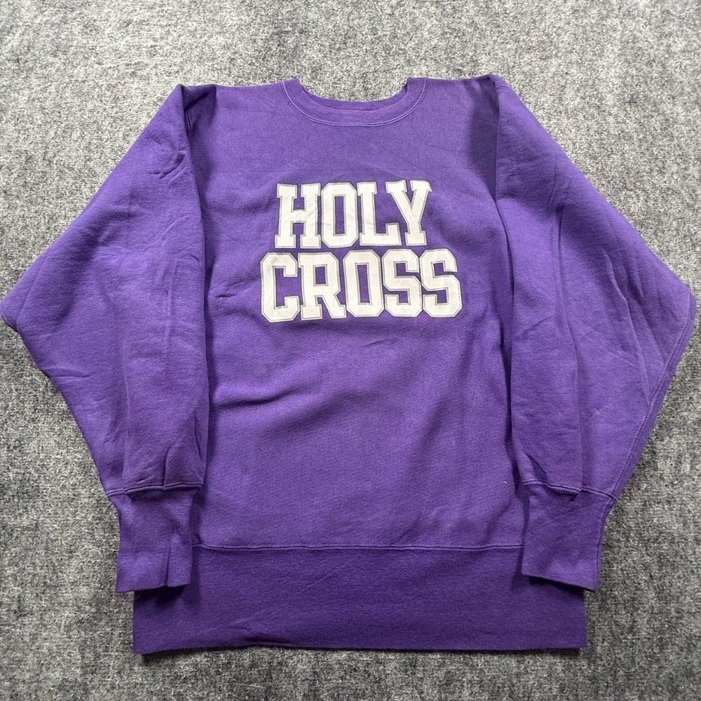 Champion Reverse Weave Holy Cross Sweatshirt Mens L Purple USA Made Vintage 90s